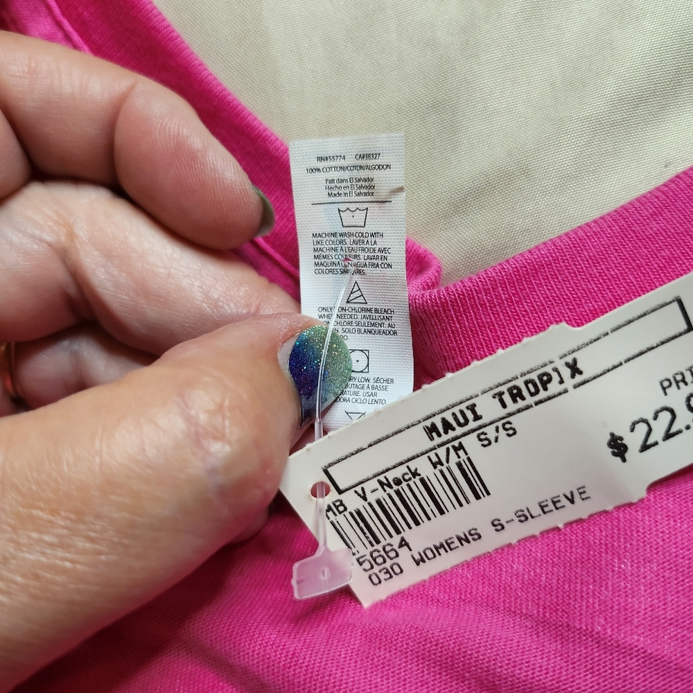 NWT Women's Hawaii Pink Vneck Short Sleeve Tshirt Size 2XL C58 - Picture 4 of 6